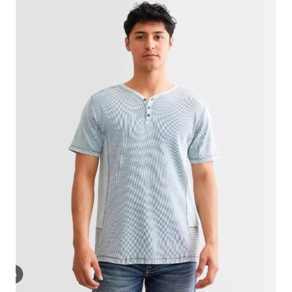 Buckle Black Mens Shirt Size Large Thermal Waffle Knit Short Sleeve Blue Henley